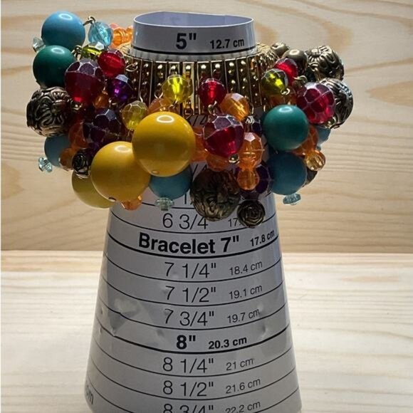 Venetian Bead & Crystal Cha-Cha Expansion Bracelet Multi-Color Stretch Fit - Picture 3 of 4